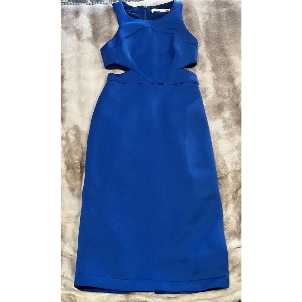 Hunter Bell Porter Dress Sleeveless Sheath Scuba Cut Out Bright Blue Size 2